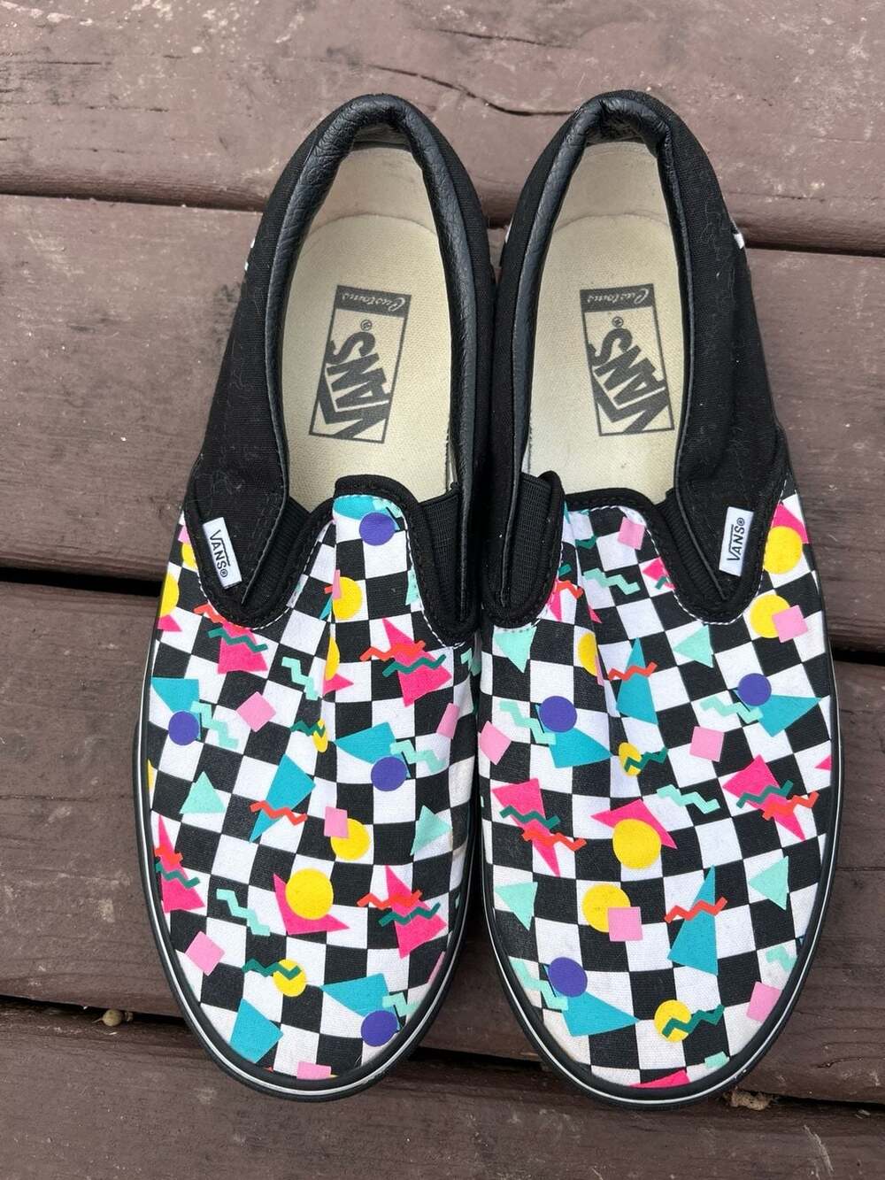 Vans Custom Slip-On Geometric Retro 90s Checkerboard Sneakers